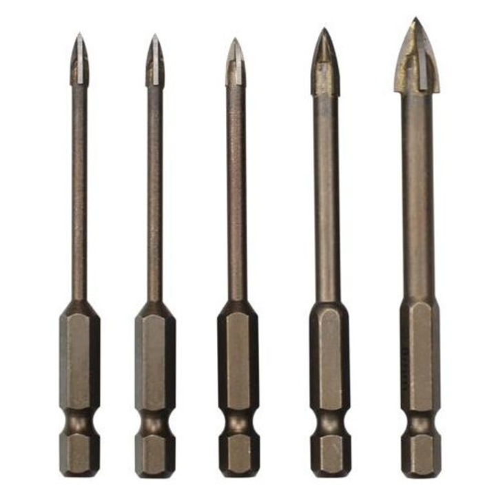 Set 5 burghie triunghiulare pentru ceramica si sticla, 3x4x5x6x8mm