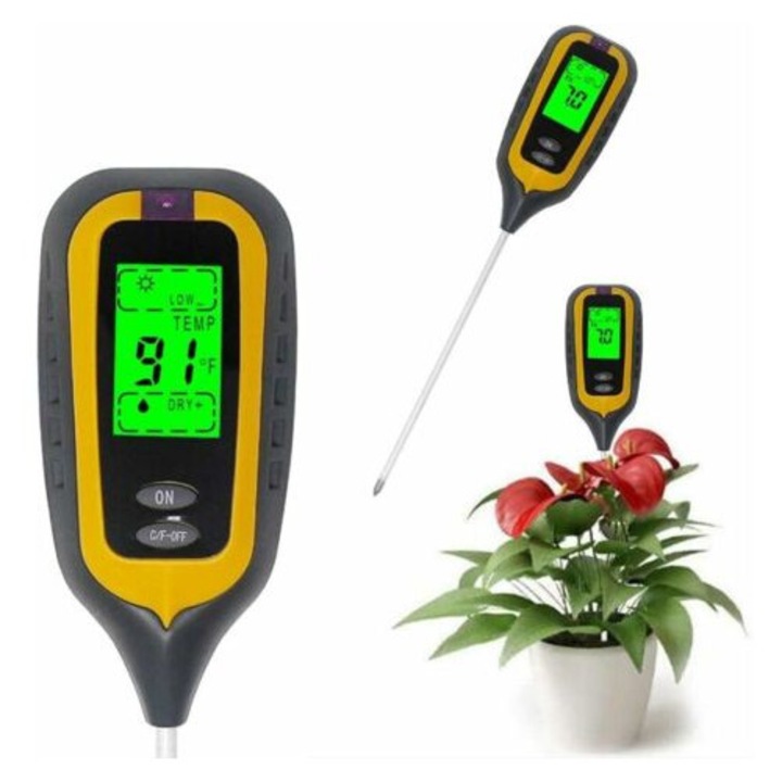 Tester sol 4 in 1 pH umiditate temperatura lumina galben