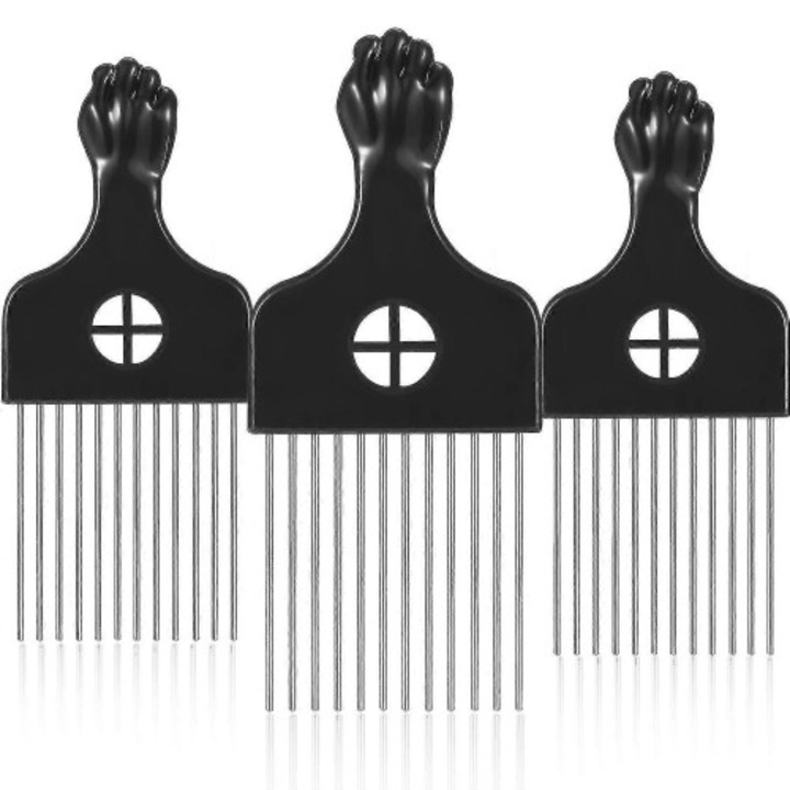 Set 3 piepteni metalici afro coada pentru descurcat par negru multicolor