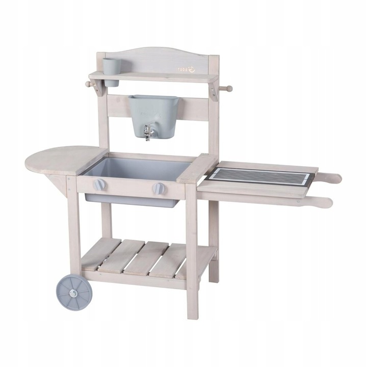Roba Outdoor Deluxe gyerek játékkonyha tömörfa szürke 88.5x83x35cm