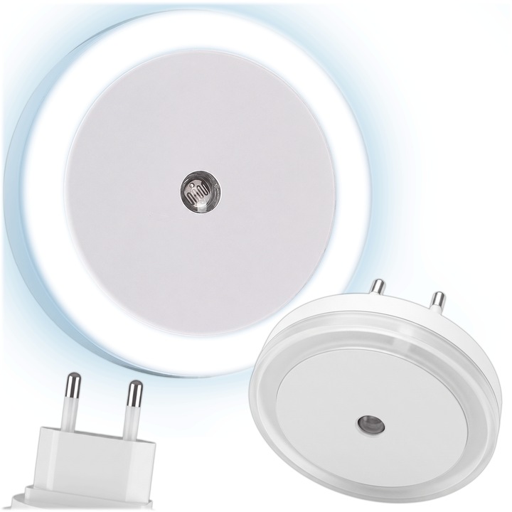 Lampa de veghe LED cu senzor de miscare, iluminare calda, 3 moduri (ON/Auto/OFF), consum redus de energie, alb, pentru dormitor, hol, camera copii, iluminare nocturna sigura si practica