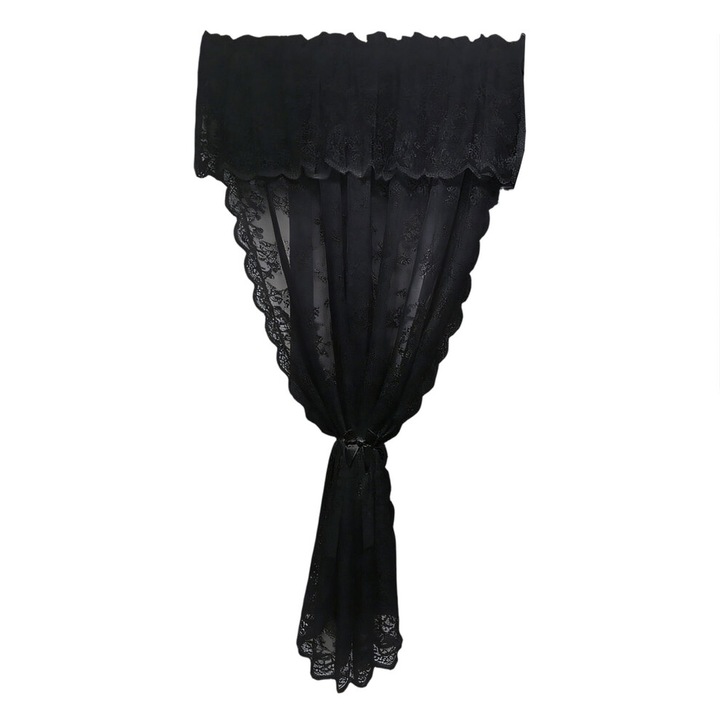 Csipkefüggöny valance-szal, félig átlátszó, 140x245cm, poliészter, enyhén áttetsző