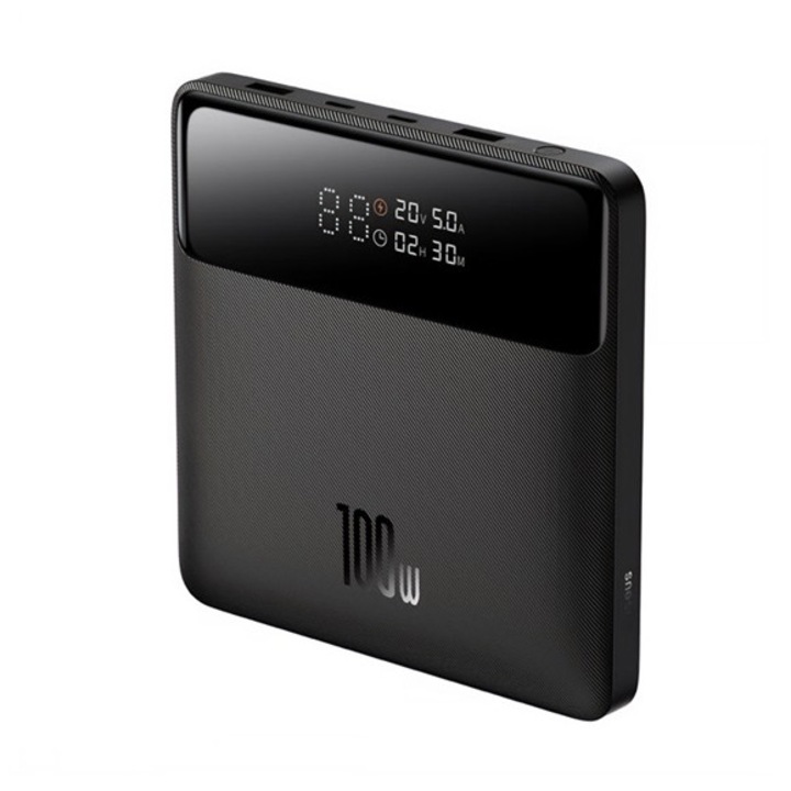 Baseus blade hd vésztöltő 2 usb+2 type-c aljzat, 20000mah, 100w, pd gyorstöltő, led jelzés + type-c kábel, fekete