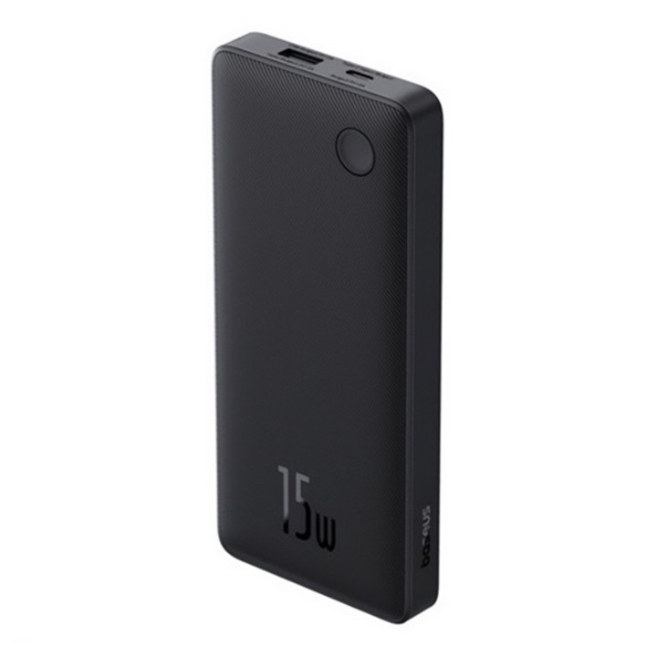 Baseus airpow lite vésztöltő usb+type-c aljzat, 10000mah, 15w, pd gyorstöltő, led jelzés, fekete