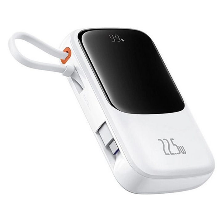 Baseus qpow pro+ vésztöltő usb+2 type-c aljzat, 10000mah, 22.5w, gyorstöltő, led kijelző + fix type-c kábel, fehér