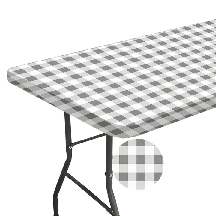 Téglalap alakú elasztikus asztalterítő, 75x120cm, poliészter, folyadékálló, kockás mintával