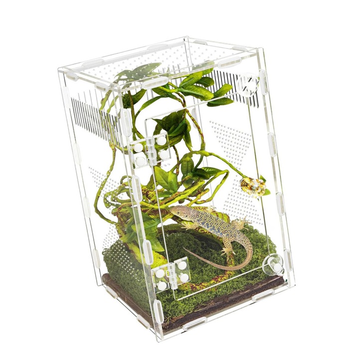 Akril terrárium hüllőknek 15x15x25cm, ABS keret, átlátszó