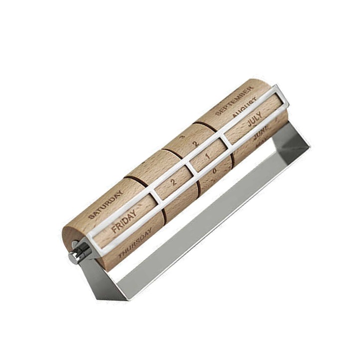 Calendar birou rotativ lemn si fier argintiu 17.5x4x5.2cm