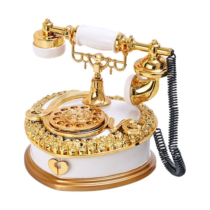 Cutie muzicala vintage, model telefon rotativ, alb, 15x10x10cm