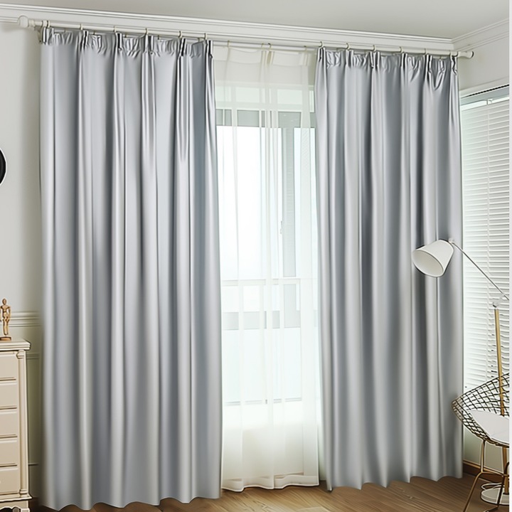 Perdele blackout 2 piese 140x220cm argintiu gri satinat