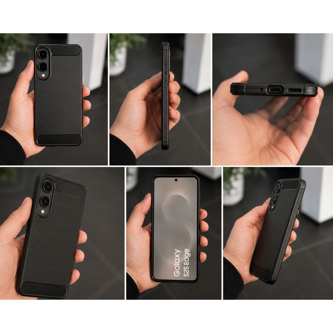 Husa protectie Mat-Tech compatibila cu Samsung Galaxy S25 Edge, Textura Carbon, Finisaj Mat, Anti-Shock, Rezistenta la impact, Negru