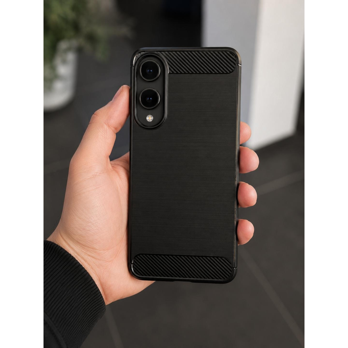Husa protectie Mat-Tech compatibila cu Samsung Galaxy S25 Edge, Textura Carbon, Finisaj Mat, Anti-Shock, Rezistenta la impact, Negru