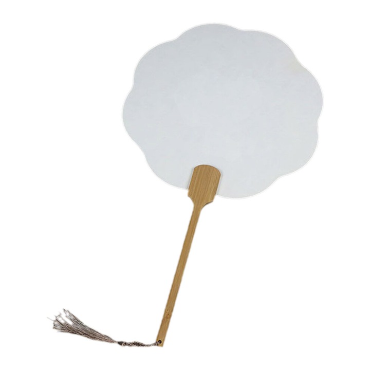 Evantai rotund din hartie de orez alb cu opt petale, lemn, 22x22cm