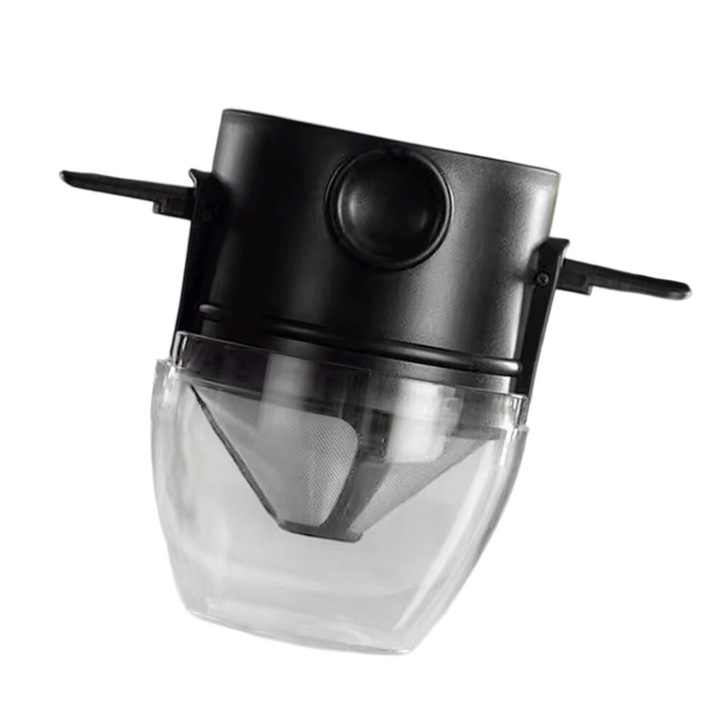 Cafetiera pliabila metalica cu filtru dublu, inox si plastic ABS, 6.4x6.4x7.4cm, negru
