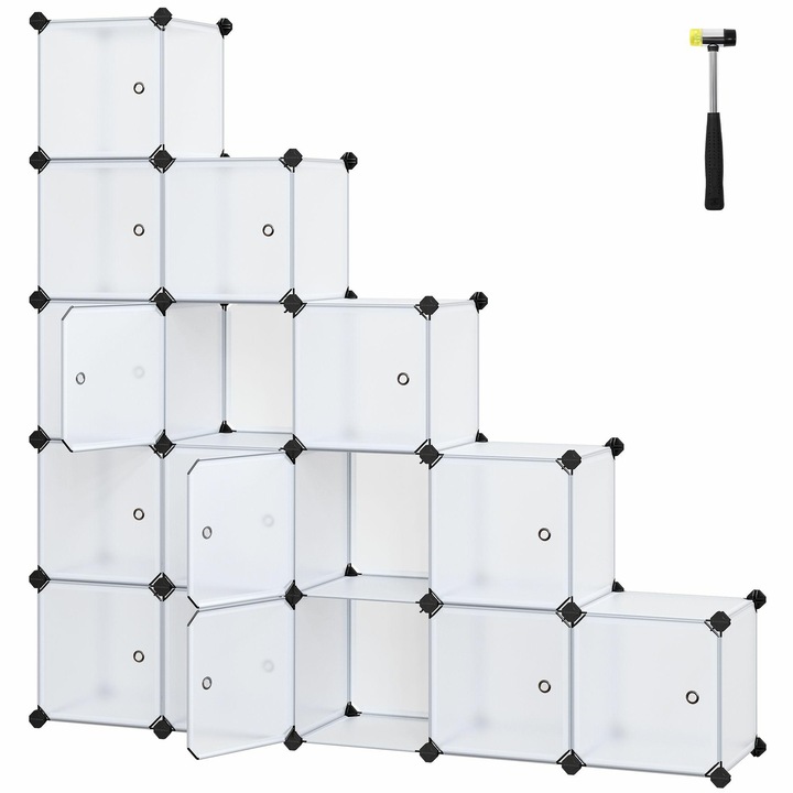Raft Modular, Songmics, Set 15 Cutii Cu Usi Pentru Haine Si Jucarii, Constructie Stabila Si Personalizabila, Panouri Plastifiate Impermeabile, Ideal Pentru Garderoba Si Dormitor, Montaj Simplu Fara Scule, 153x153 cm, Alb