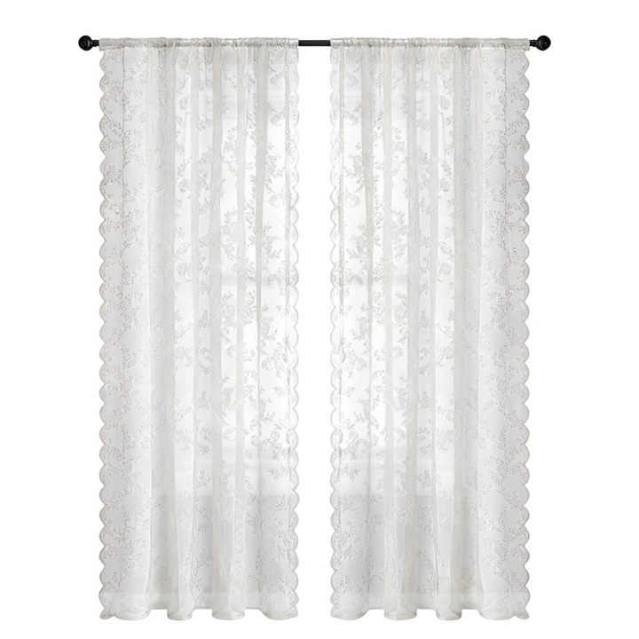 2 db csipkefüggöny szett, fehér, 100x200cm, félig átlátszó