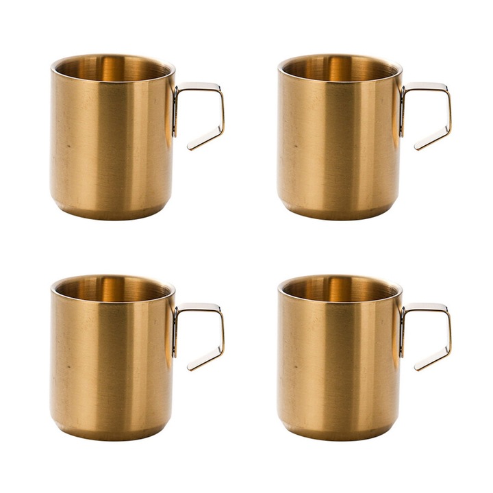 Set 4 cani cafea inox 304, dublu strat, aurii, 200ml
