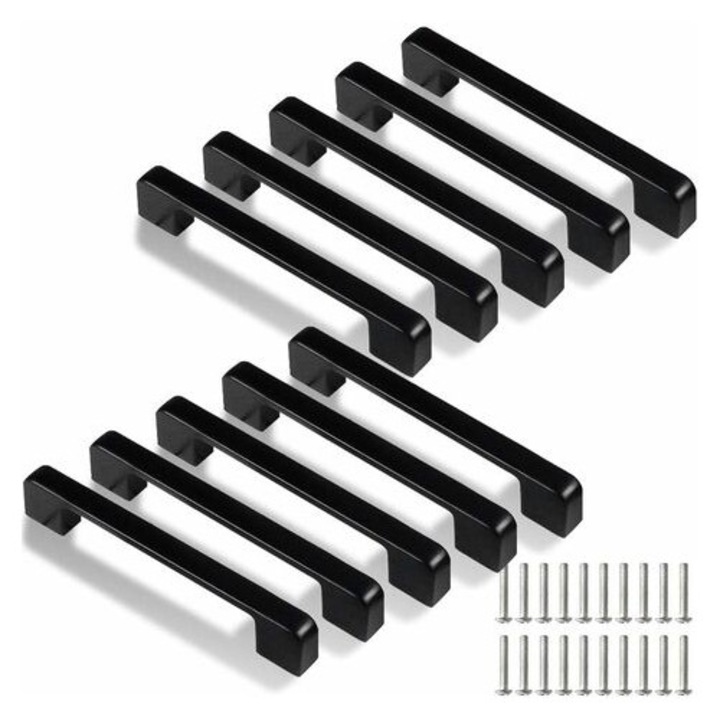 Manere de bucatarie de 128 mm, 10 bucati manere negre pentru dulapuri de bucatarie pentru usi, sertare, dulapuri (cu suruburi)