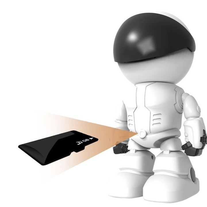 Camera wireless 1080P robotica, WiFi, 32GB, alb, 10x10x15cm