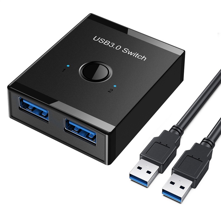 USB 3.0 KVM kapcsoló, 2 portos, fekete, 12x7x3cm