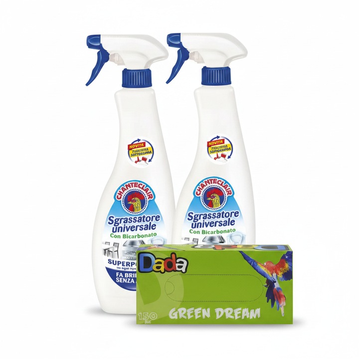Pachet promo: Pachet 2 x Detergent Universal Degresant Chanteclair, cu Bicarbonat, 600 ml + Dada Servetele Fine Cutie 2Str 150Buc