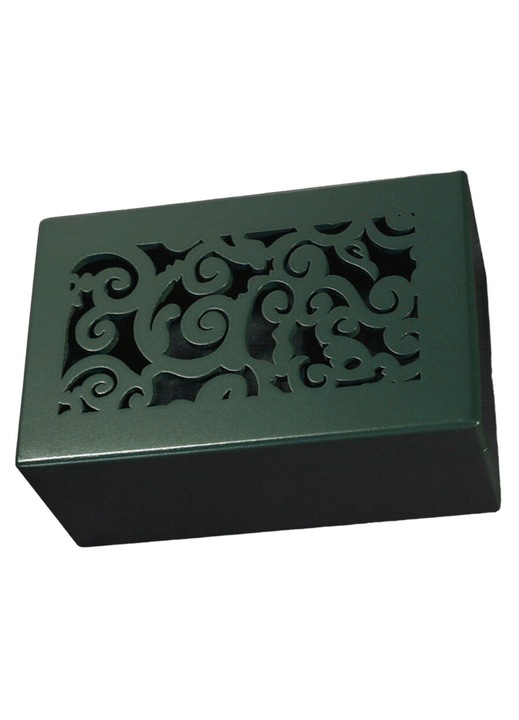 Fadoboz ékszernek, zenei mechanizmussal, kivágott zöld mintával, 10x10x10cm