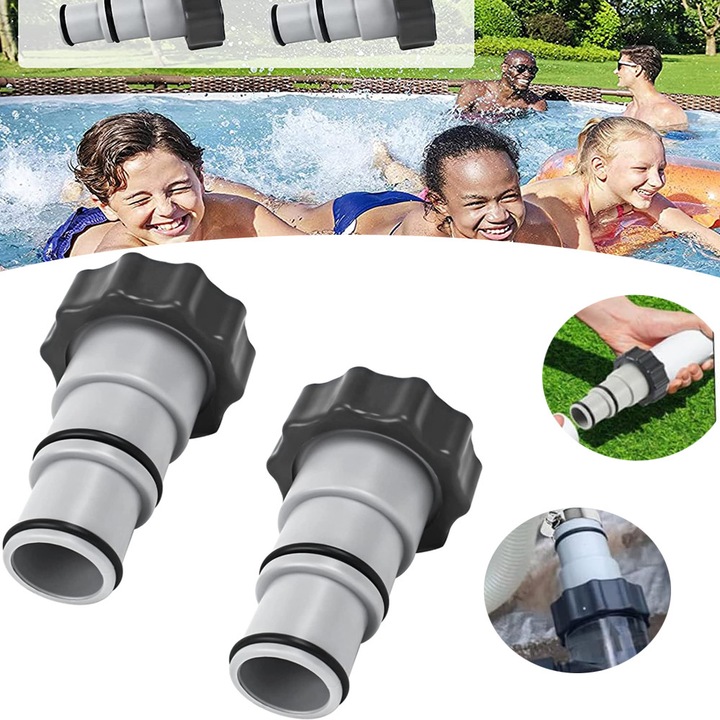 Adaptor Pentru Furtun De Piscina Intex, Set De 2 Adaptoare De Inlocuire Pentru Pompa, Conexiune Pentru Furtun De 32 MM Si 38 MM Compatibil Cu Pompele Intex 4000 2500 2000 1500 GPH Cu Inel De Etansare