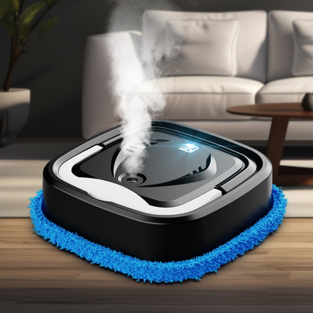 Robot de curatenie multifunctional, compatibil cu curatarea umeda si uscata, prevazut cu doua carpe de sters, functionare silentioasa, functie de umidificare prin pulverizare, culoare neagra