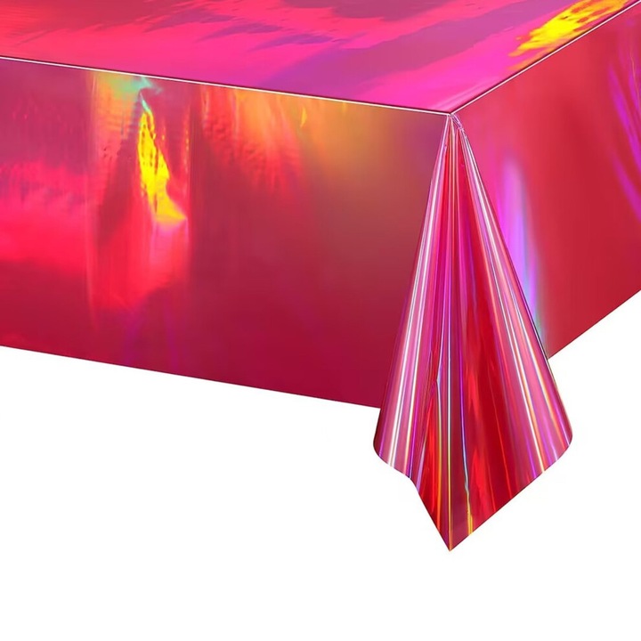 Fata de masa unica folosinta, folie aluminiu, rezistenta la pete, roz rosu, 137x274cm