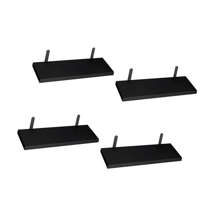 Fali polcok 4 rétegű fém fa fekete 40x12x1.5cm szett