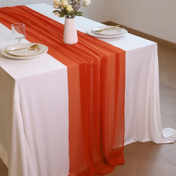 Organza asztalterítő, 75x300cm, bohém, sifon, átlátszó