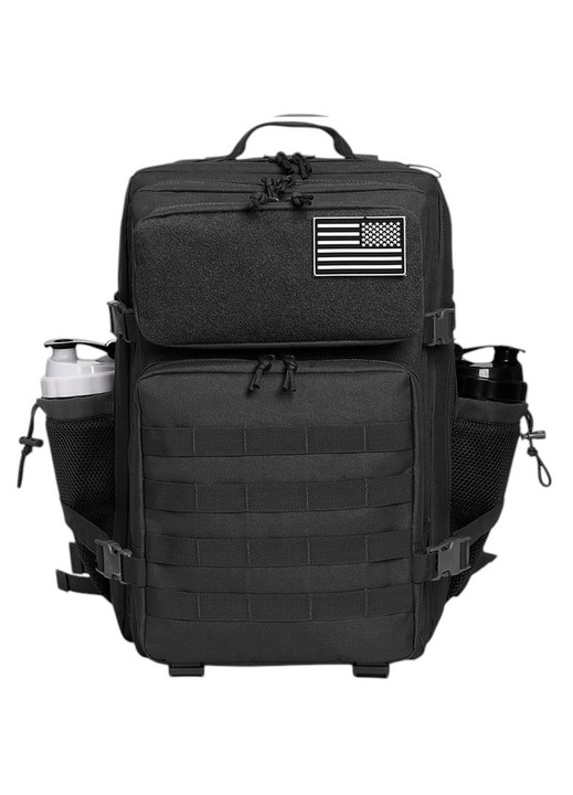Rucsac tactic militar, 45L, 55x30x26, rezistent la stropire accidentala, multiple compartimente, negru