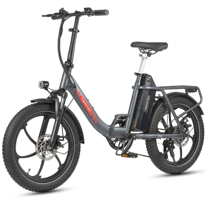 Bicicleta Electrica Pliabil Maxtron mule, Motor 250W, 20Ah Baterie, Distanta maxima 70 km, Viteza maxima 25km/h, Shimano 7 Viteze, Gri