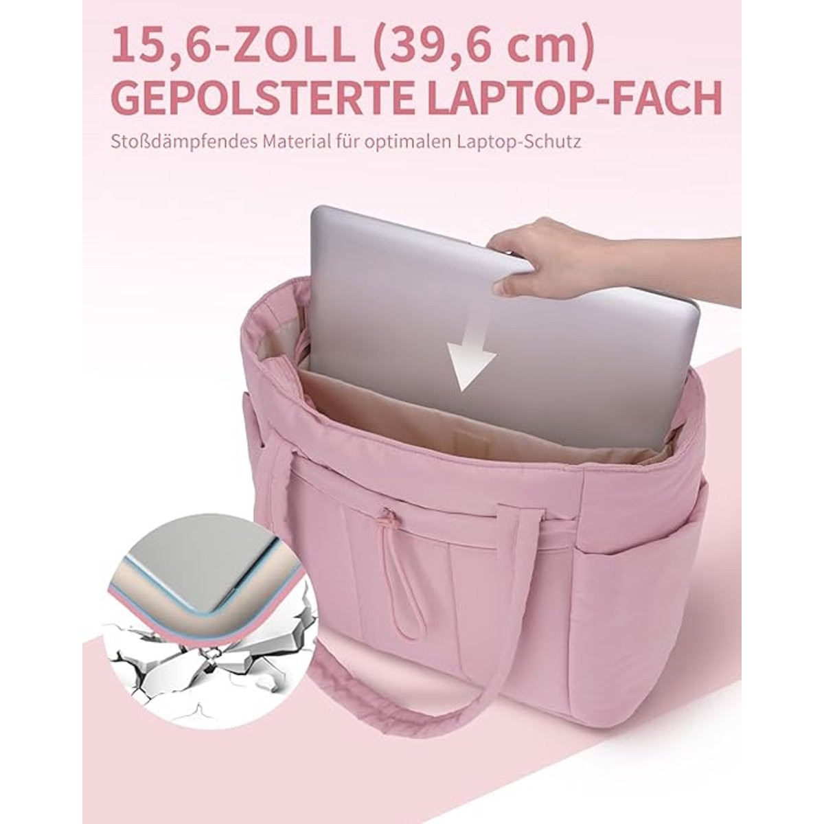 Geanta laptop roz 40x16x31cm compartiment 15.6 inch buzunar sticla apa elastic