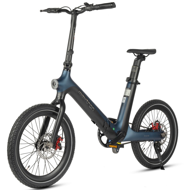 Bicicleta Electrica Pliabil Maxtron Smart30, Motor 250W, 36V 9.6Ah Baterie, Distanta maxima 70 km, Viteza maxima 25km/h, Roti 20*2.1'' Anti-Punctura, Shimano 7 Viteze, Albastru