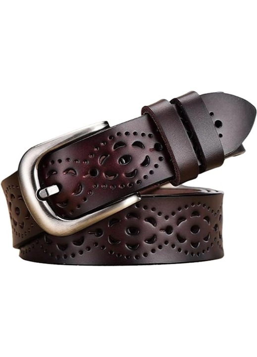 bucata - curea de talie pentru femei - betelie - betelie elastica - betelie elastica lata de 2,5 cm - curea pentru femei - curea de piele pentru femei - curele pentru femei - curea pentru femei 105 cm - catarama aurie - maro -M