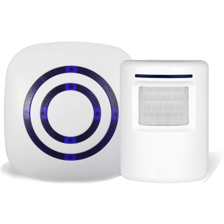 Sonerie wireless cu detector miscare, 38 tonuri, alb, 70x7m