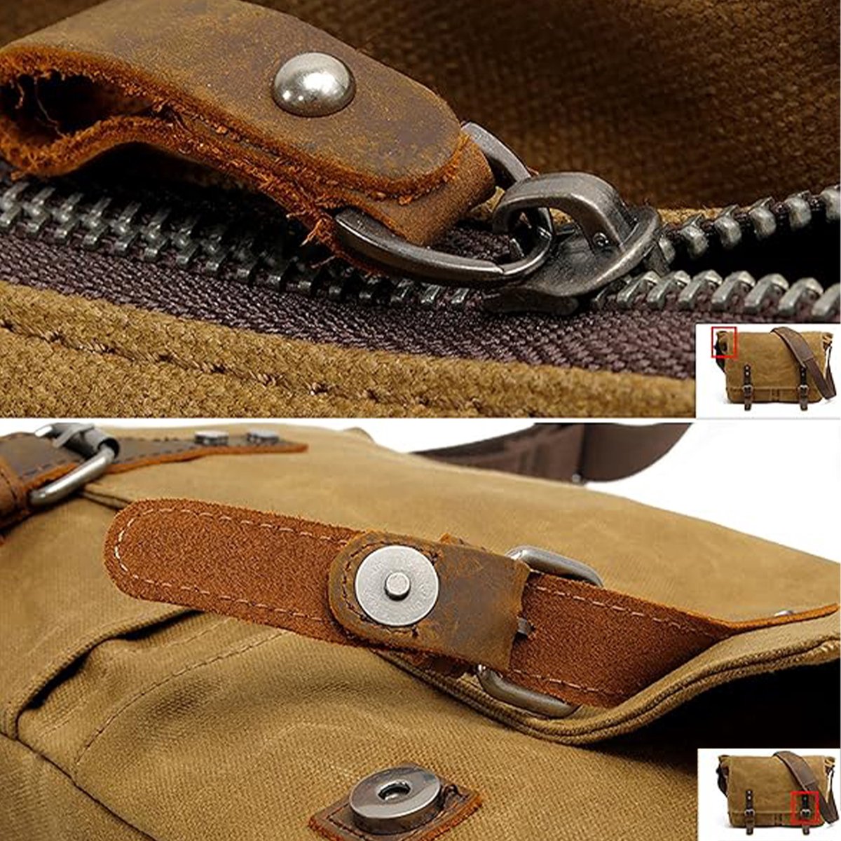 Geanta laptop din panza ceruita impermeabila, piele naturala, 37.8x11x28 cm