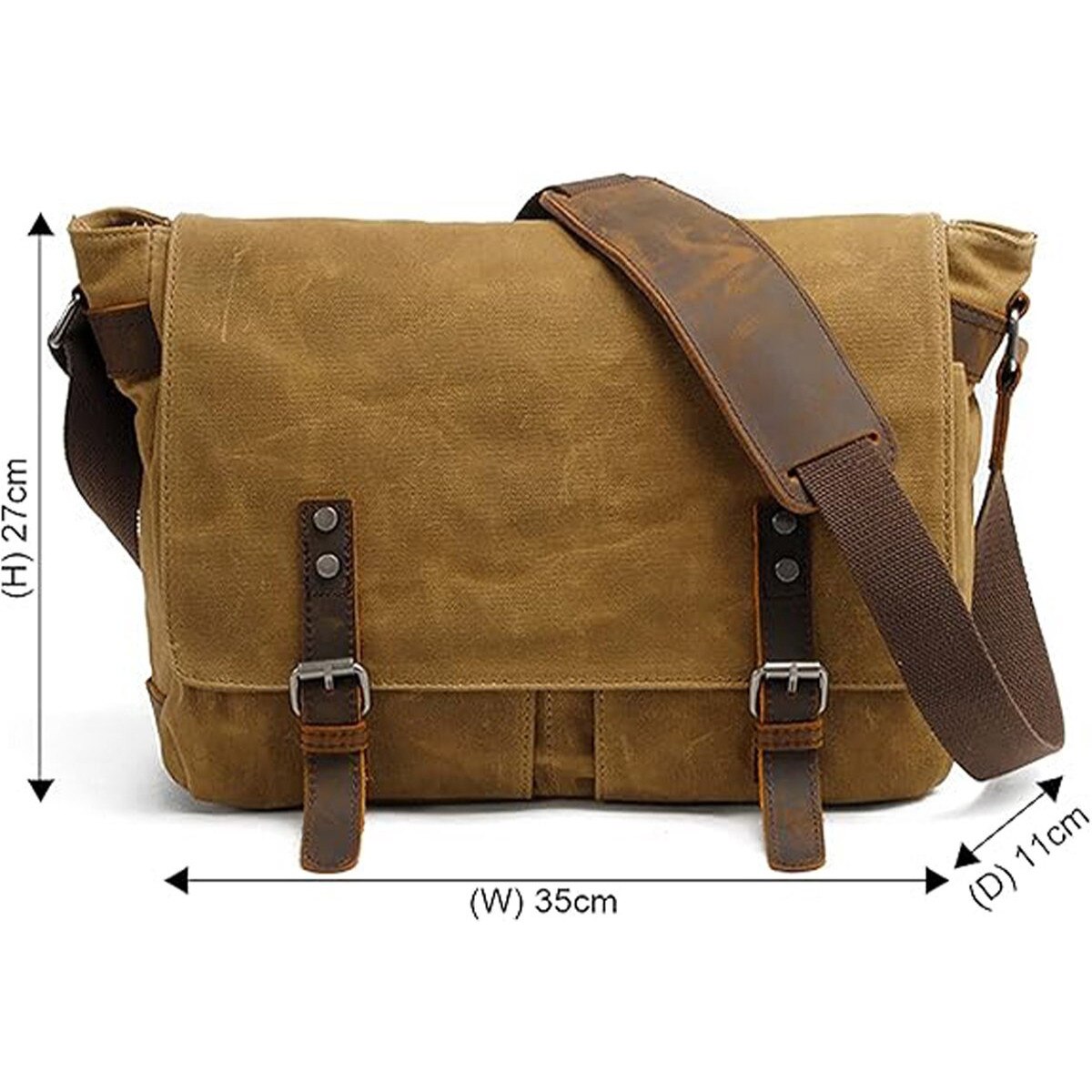 Geanta laptop din panza ceruita impermeabila, piele naturala, 37.8x11x28 cm