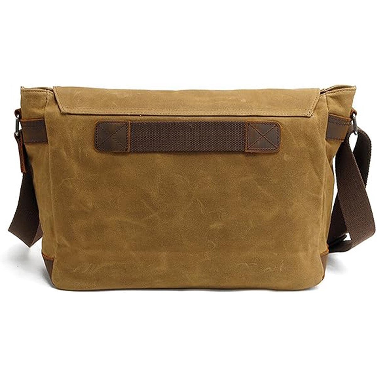 Geanta laptop din panza ceruita impermeabila, piele naturala, 37.8x11x28 cm