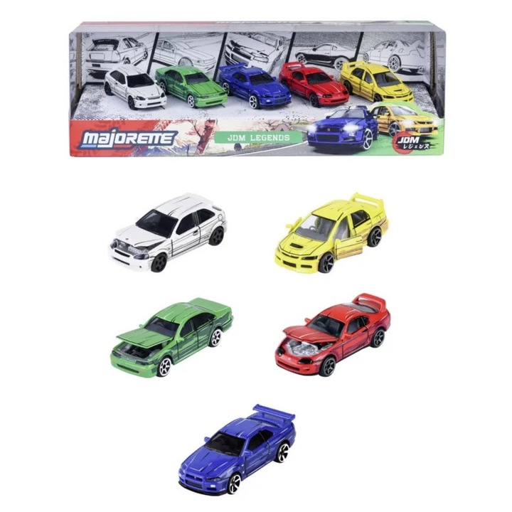 JDM LEGENDS 5 darabos autómodell-ajándékcsomag 1:64 méretarányban, Majorette