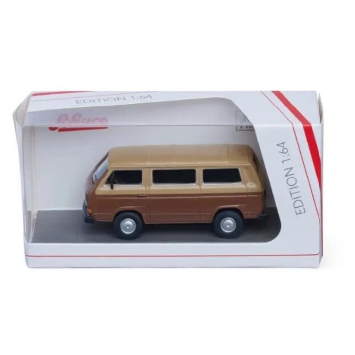 VW Volkswagen T3 Bus modell, barna, 1:64 méretarány, Schuco