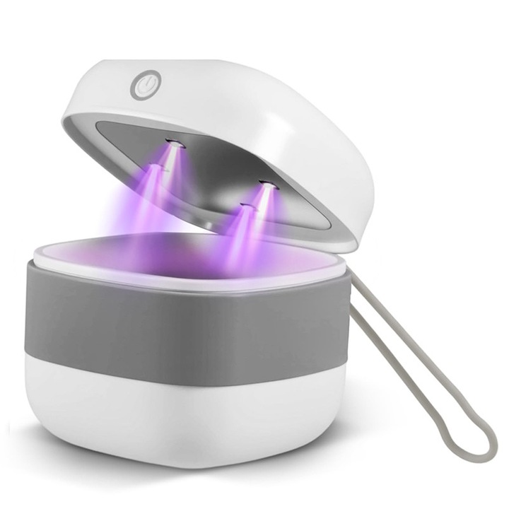UV sterilizátor cumikhoz vagy apró tárgyakhoz, BOMSTOM, 99% sterilizálás 3 perc alatt, USB töltés, mini doboz cumitartóhoz, Fehér