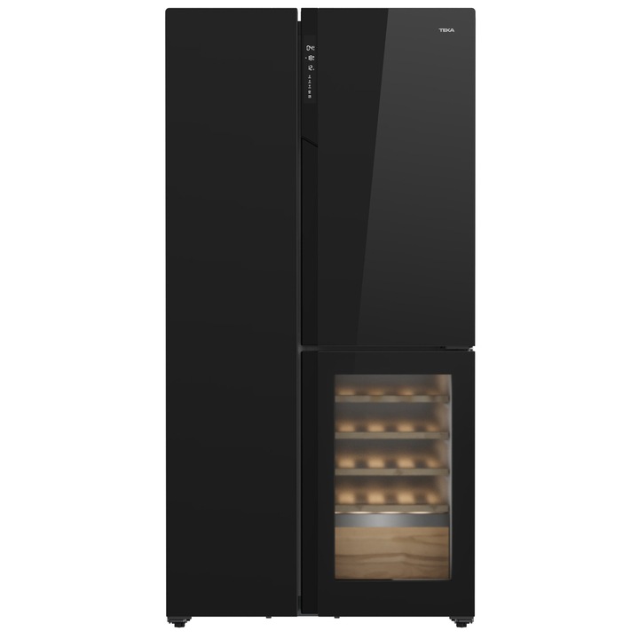Side by Side Teka cu refrigerator de vinuri integrat, Total No Frost, Motor inverter, 548 l, Clasa E, H 183 cm, Sticla neagra