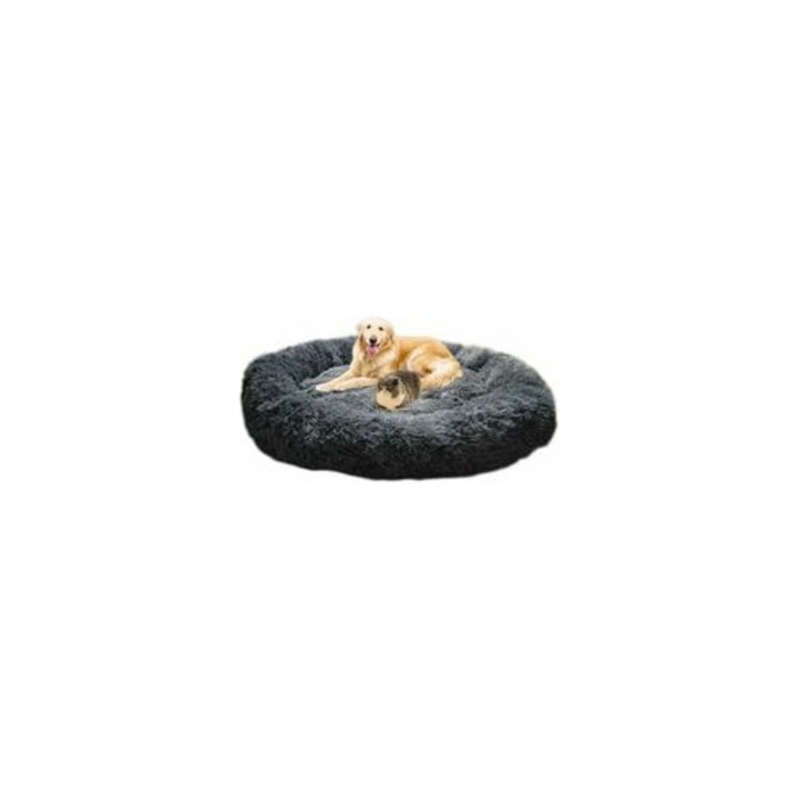 Culcus rotund moale 50x50cm gri pentru caini si pisici cu perna ortopedica
