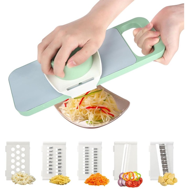 Feliator manual inox, 5 lame, reglabil 0.5-15mm, suport, 30x20cm