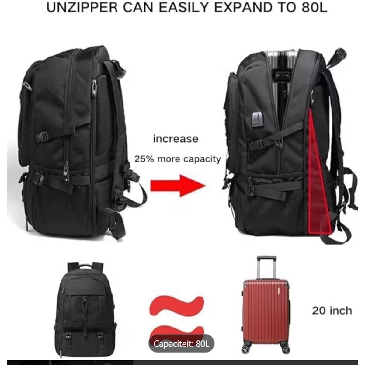Rucsac laptop 80L, rezistent, compartiment laptop, Oxford, negru
