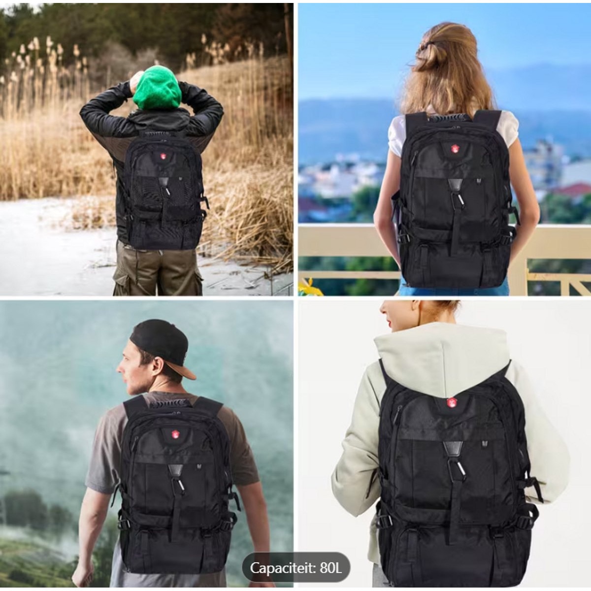 Rucsac laptop 80L, rezistent, compartiment laptop, Oxford, negru