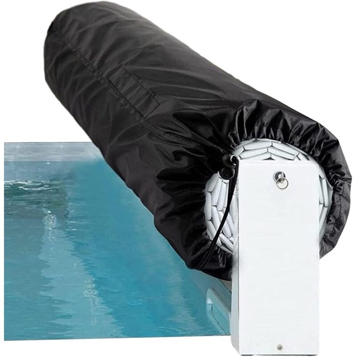 Husa de protectie pentru tambur/rulou solar piscina, din pvc ingrosat, impermeabila si rezistenta la uzura, cu cordon din nylon si catarama din aluminiu, negru