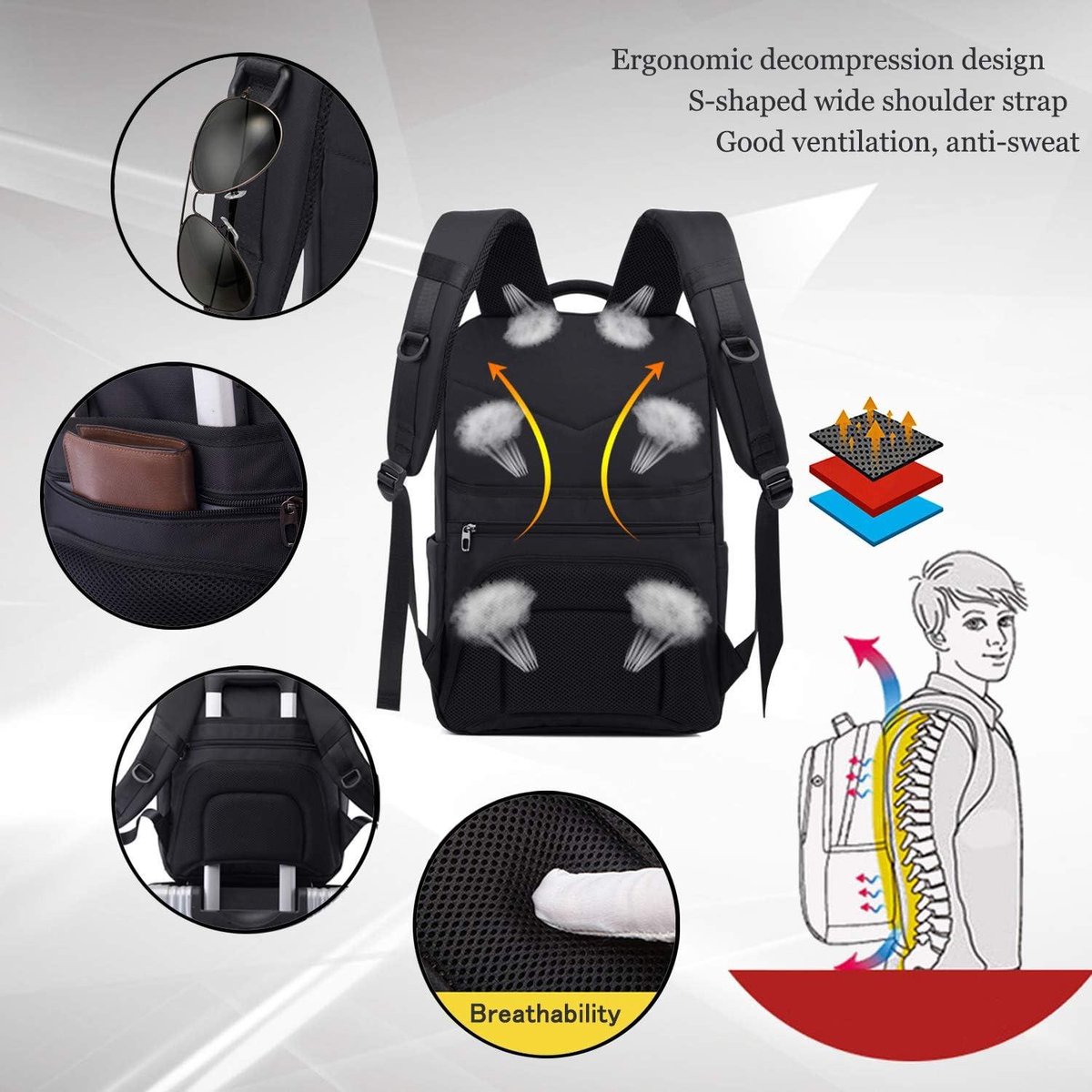 Rucsac laptop 17 inch, rezistent apa si zgarieturi, USB, negru, 46x31x18 cm